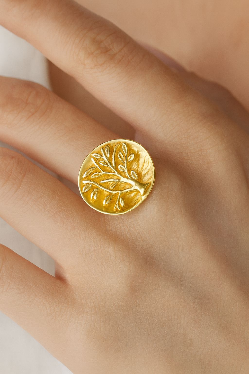 Hand-painted enamel Tree of Life statement ring for women