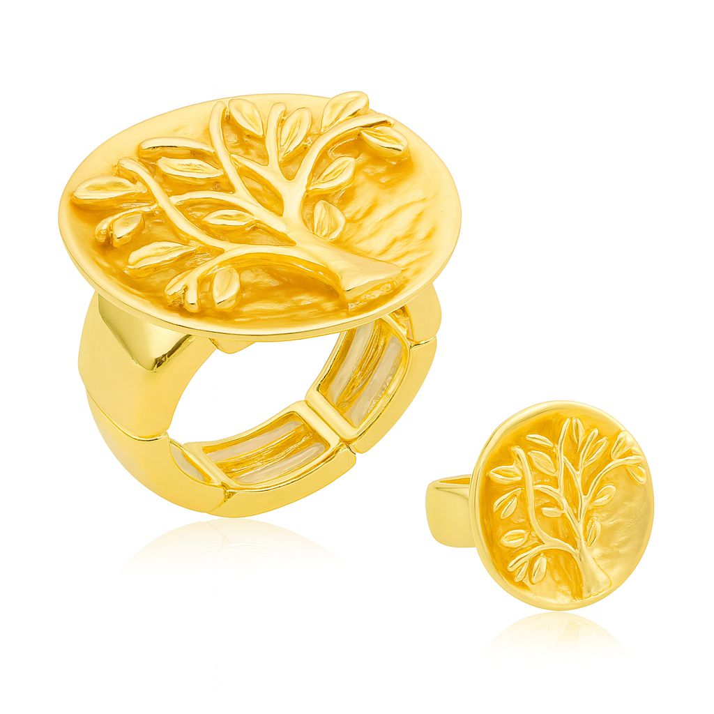 Tree of Life gold ring with raised branches and KC gold plating