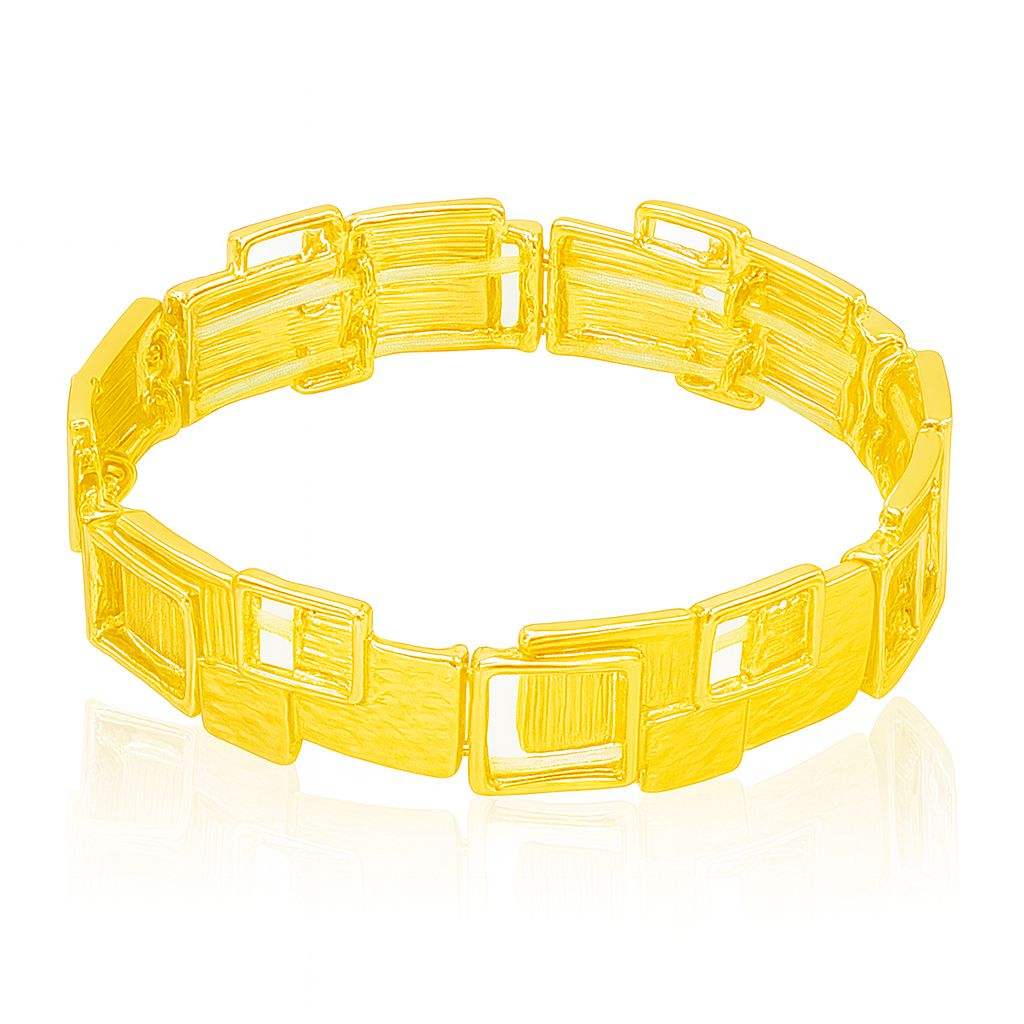 Handcrafted gold geometric square-link bracelet with textured openwork design and KC gold plating