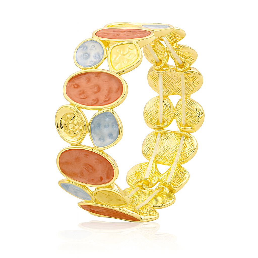 Hand-painted oval enamel bracelet in KC gold plating – front view