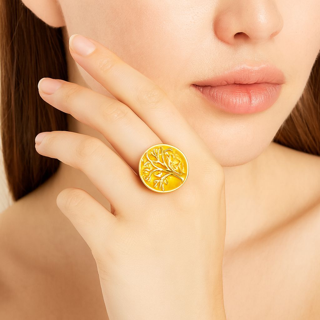 Hand-painted enamel Tree of Life statement ring for women