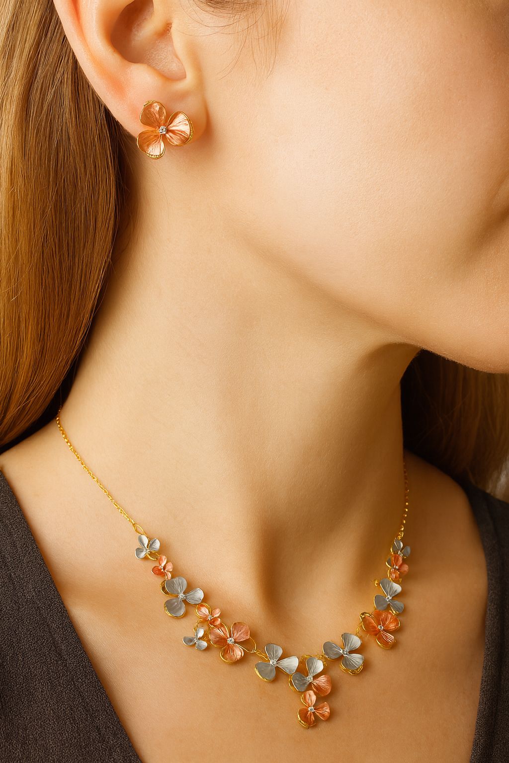 KC gold plated floral necklace with enamel petals