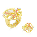 Hand-painted abstract geometric KC gold ring with pearl accent