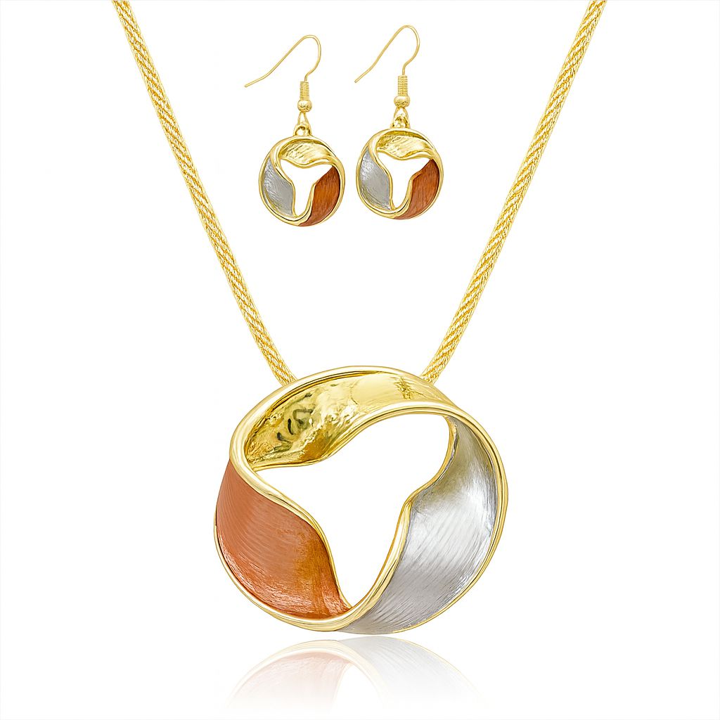 KC gold abstract circle necklace and earrings set for women