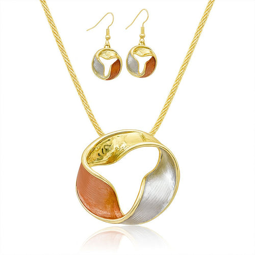 KC gold abstract circle necklace and earrings set for women