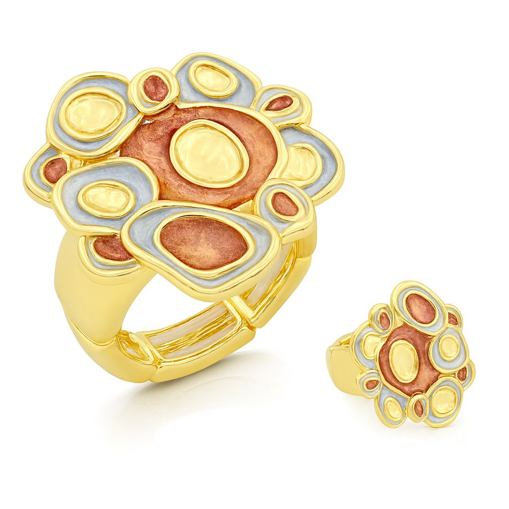 Artistic enamel cluster statement ring in KC gold plating