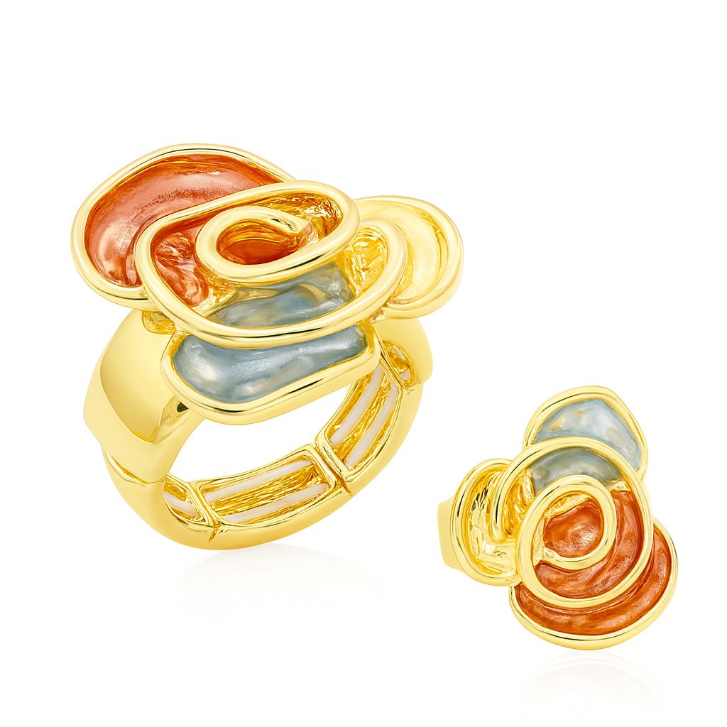 Abstract hand-painted enamel ring with KC gold plating