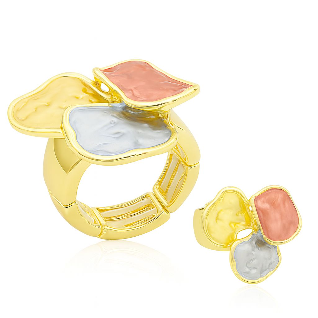 Abstract tri-color enamel gold ring for women