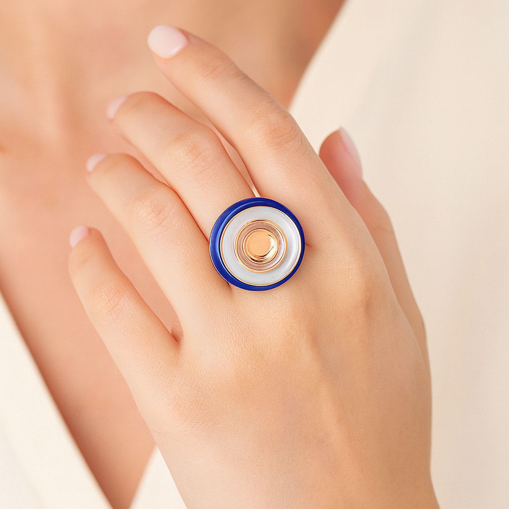 Abstract blue enamel cocktail ring for women