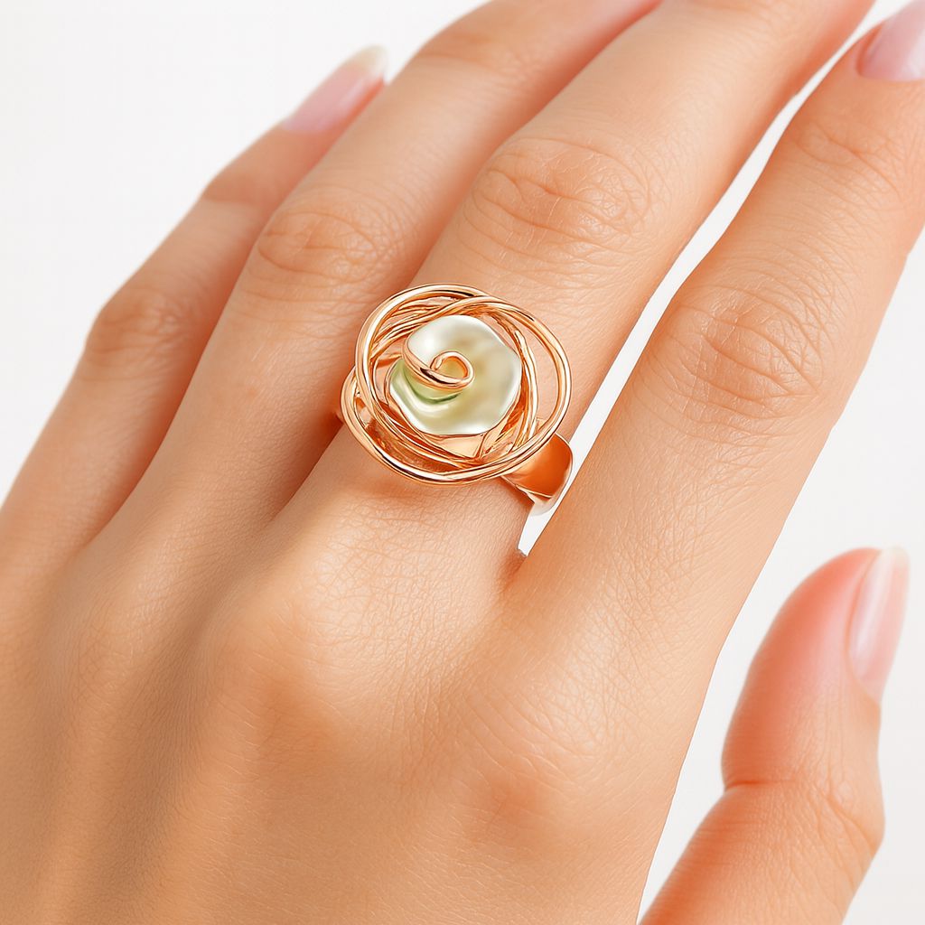 Sculptural swirl enamel ring detail in KC gold finish