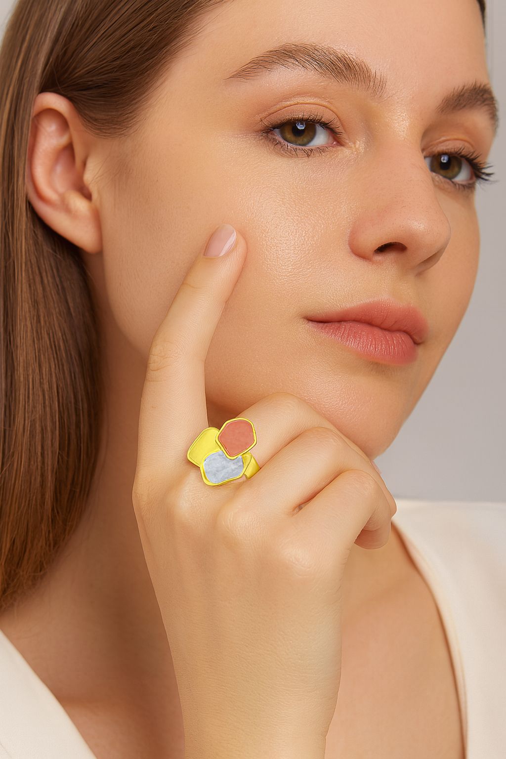 KC gold plated adjustable enamel ring on hand