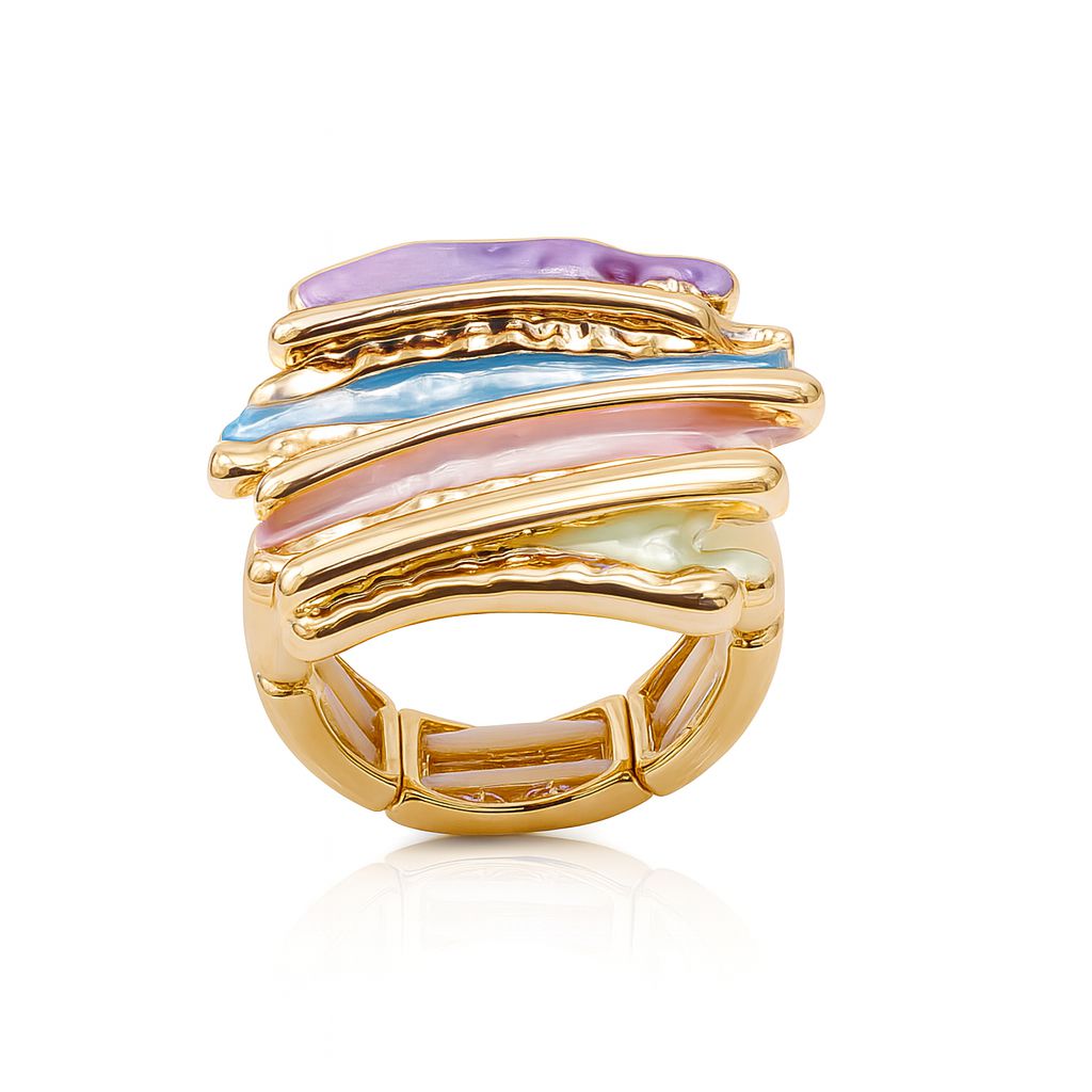 Abstract hand-painted enamel statement ring with KC gold plating