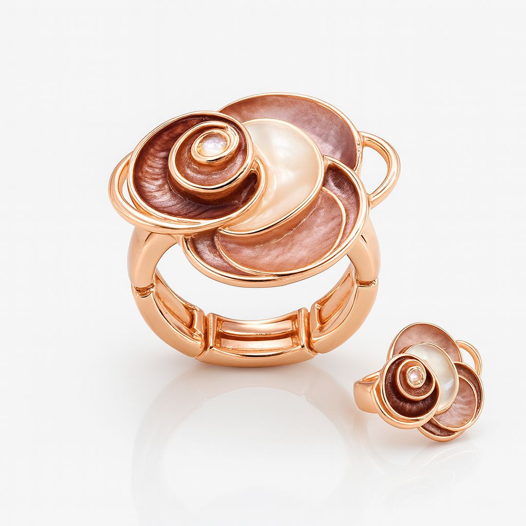 抽象漩涡珐琅戒指，镀KC金，并饰有手工绘制细节