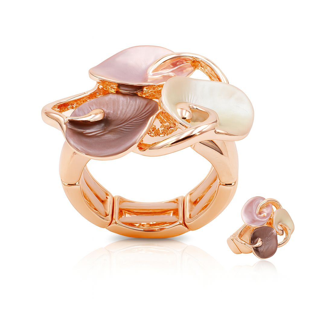 abstract floral enamel ring with KC gold plating