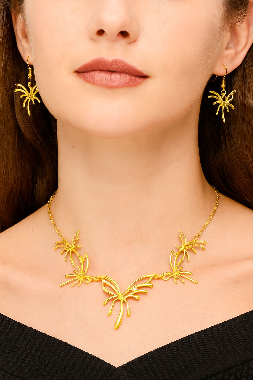 Artistic botanical necklace and matching drop earrings set