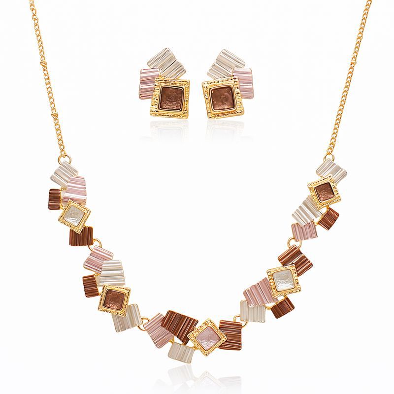 Abstract Geometric Necklace & Earrings Set – KC Gold Plated Hand-Painted Enamel Jewelry