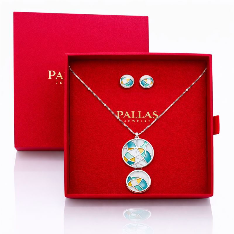 Abstract geometric enamel jewelry set packaged in luxury gift box