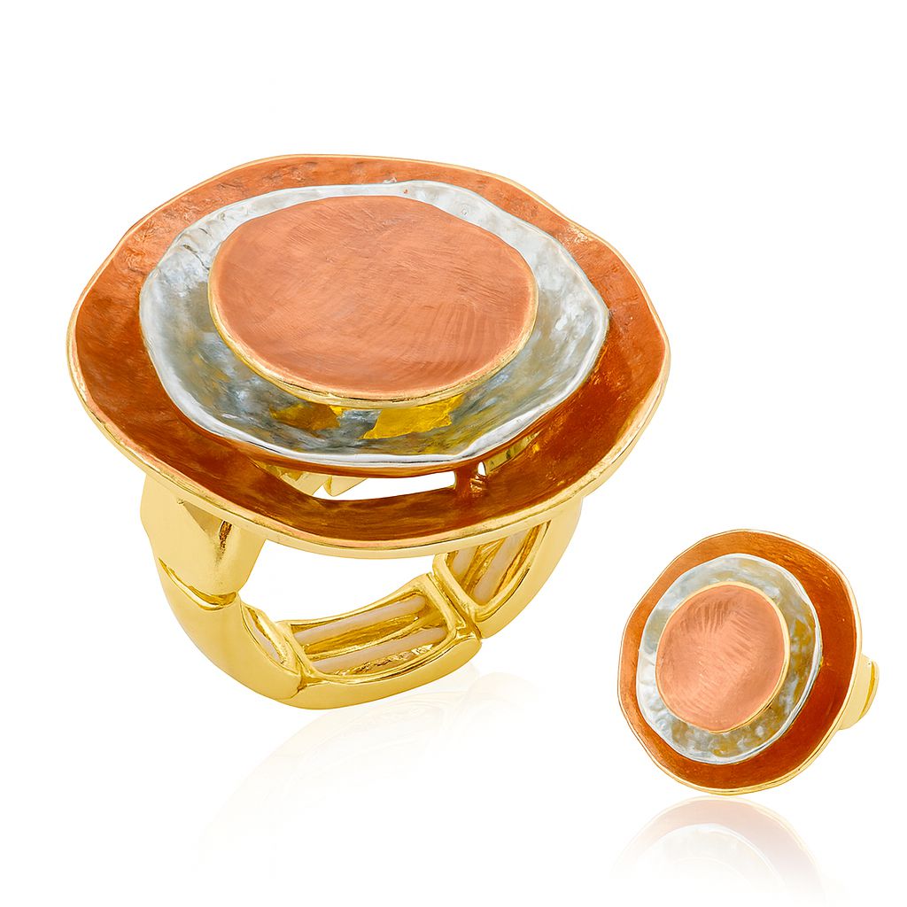 Abstract layered art ring with KC gold plating and hand-painted enamel