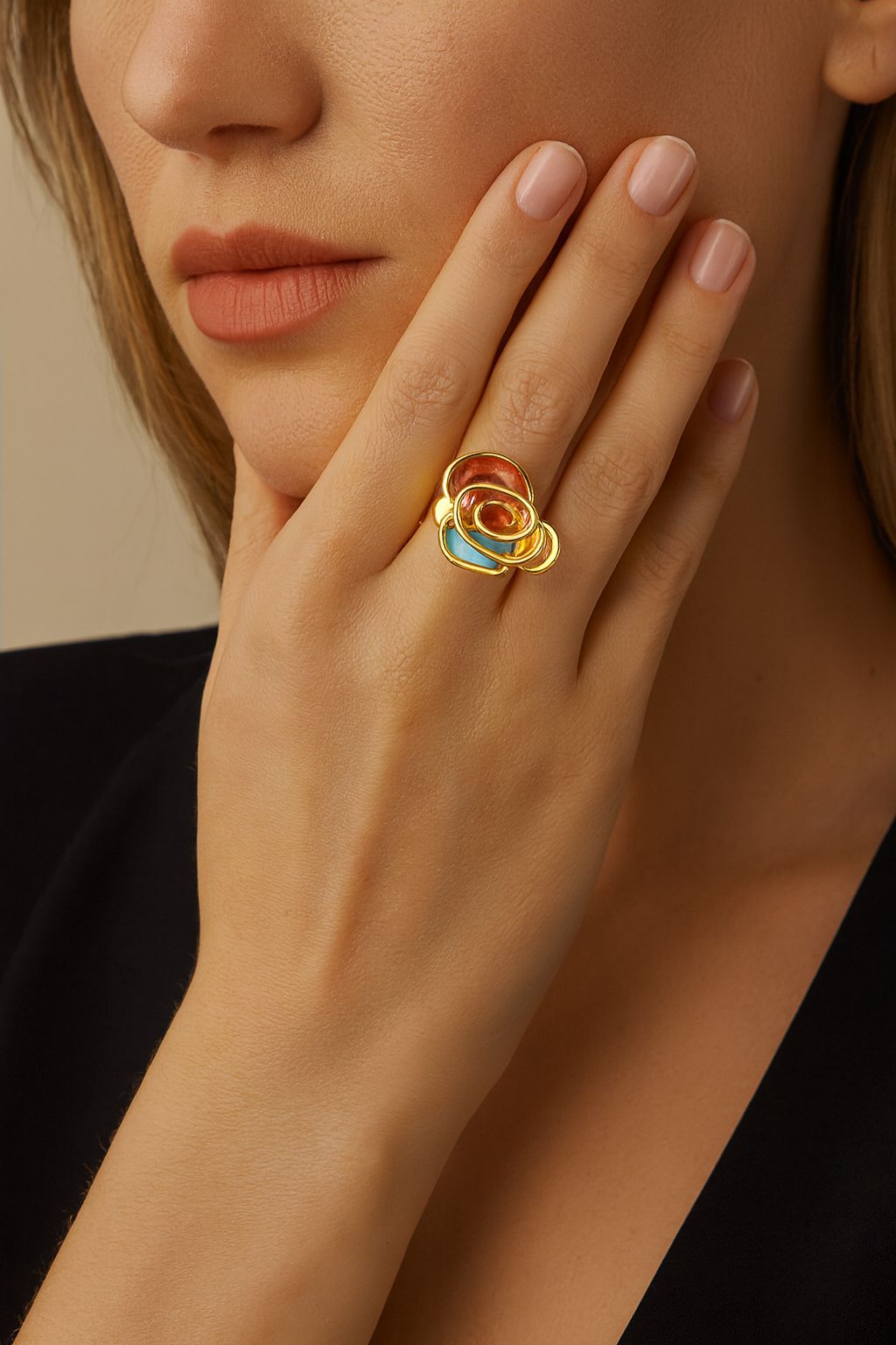 “Multicolor artistic enamel statement ring for women”