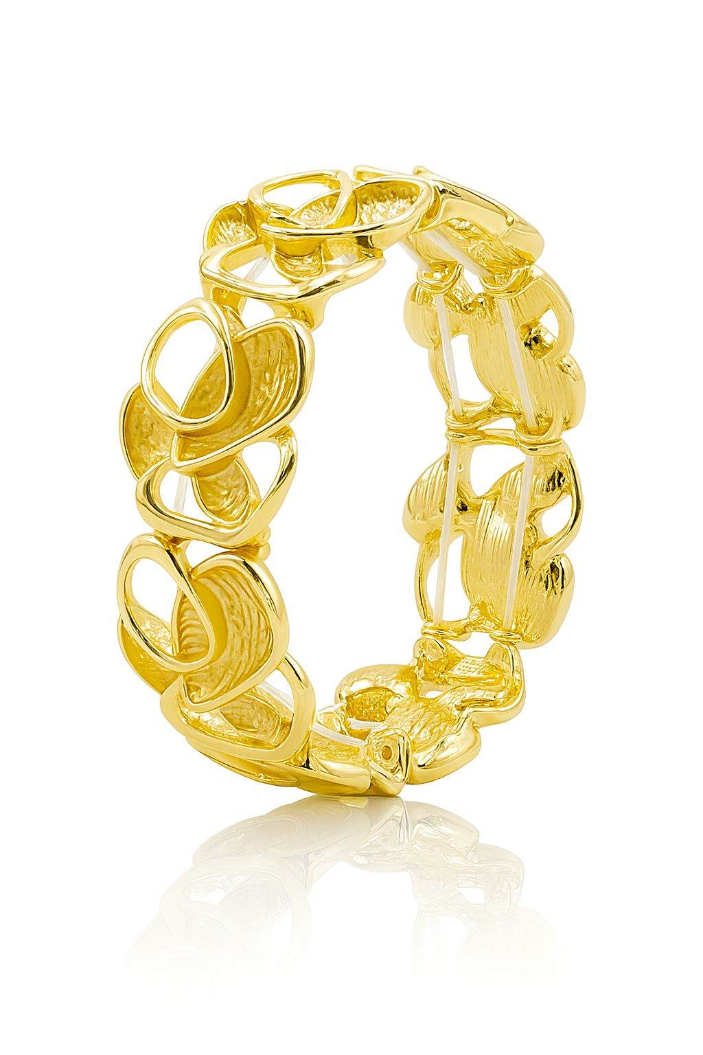Handcrafted gold leaf petal bracelet with KC gold plating and artistic textured open-frame design