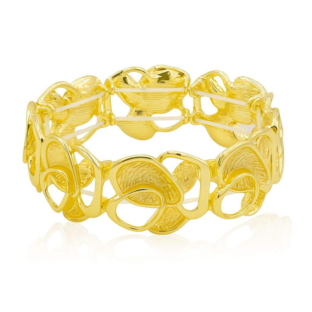 Handcrafted gold leaf petal bracelet with abstract open-frame design and textured KC gold plating