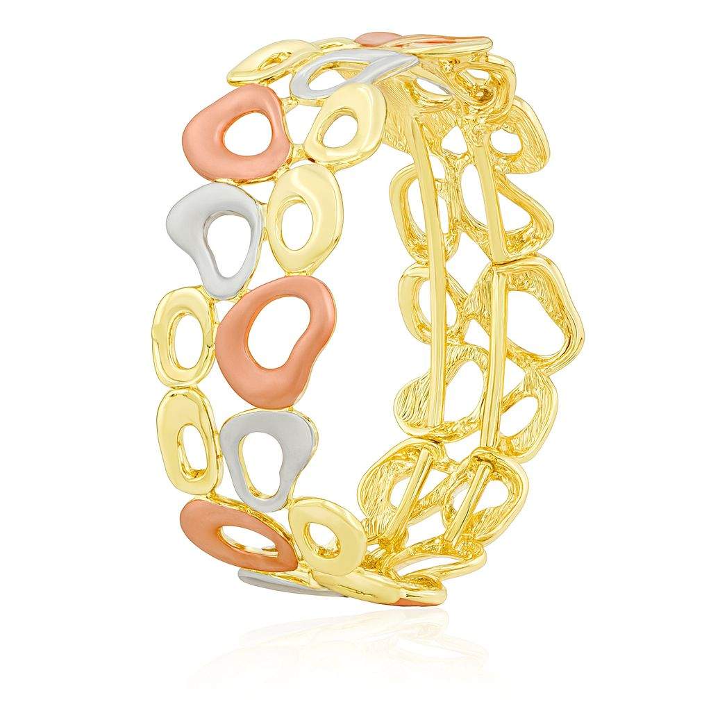 Abstract KC gold openwork bangle with hand-painted enamel in three colors