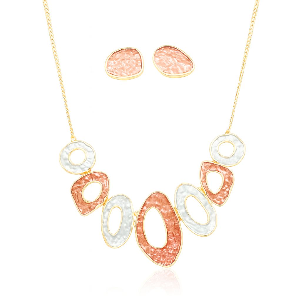 Abstract oval enamel necklace and earring set in KC gold