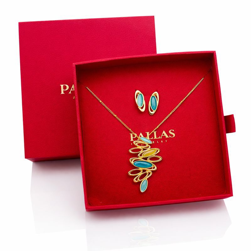 Hand painted enamel oval jewelry set for women