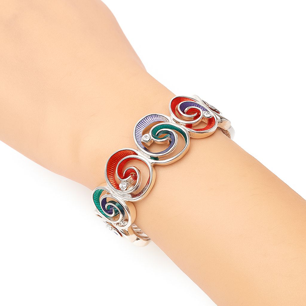 Hand-Painted Spiral Enamel Bangle Bracelet | KC Gold-Plated Alloy Artistic Statement Wristwear for Women
