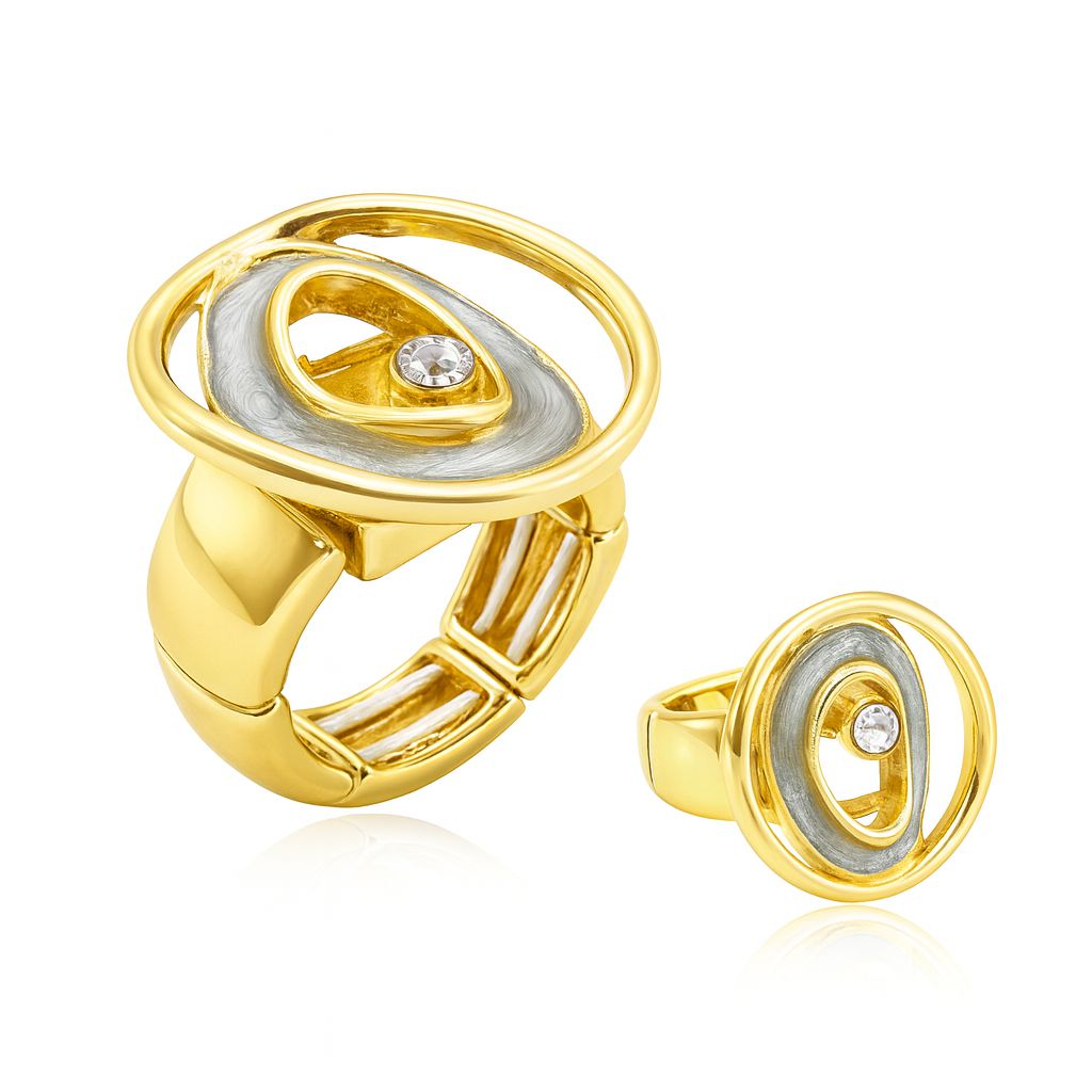 Abstract spiral KC gold ring with crystal center