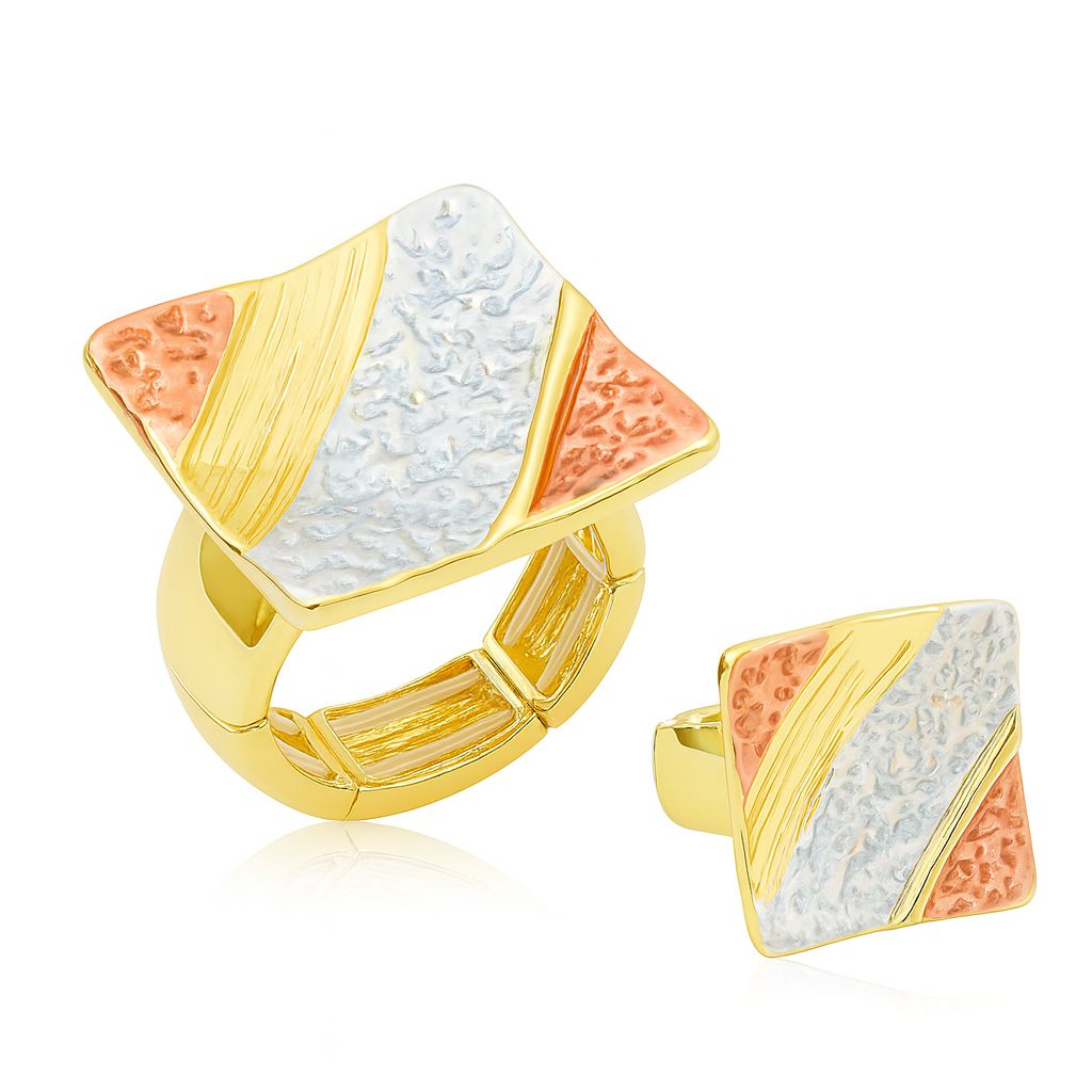 Abstract square enamel ring in KC gold plating