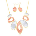 Hand-painted abstract stone necklace and earring set in KC gold