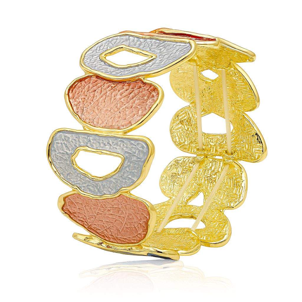 Front view of the hand-painted abstract textured gold bracelet