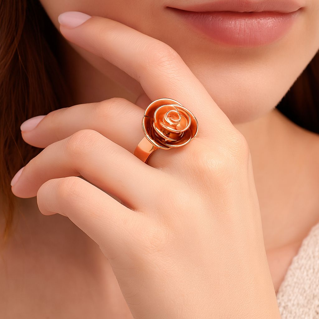 Adjustable alloy ring with KC gold finish and artistic enamel petals