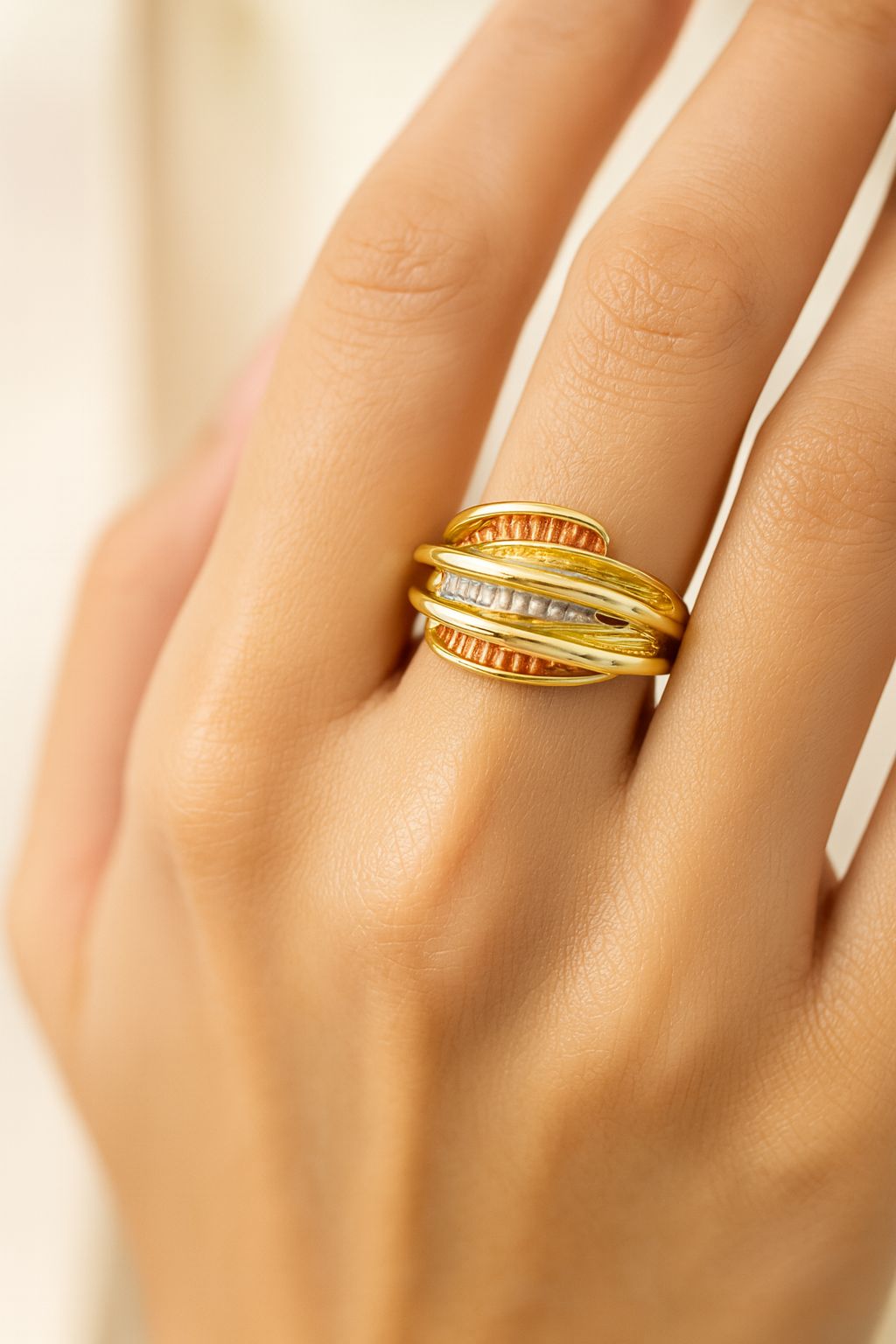 “KC gold plated alloy ring with artistic hand-painted enamel details”
