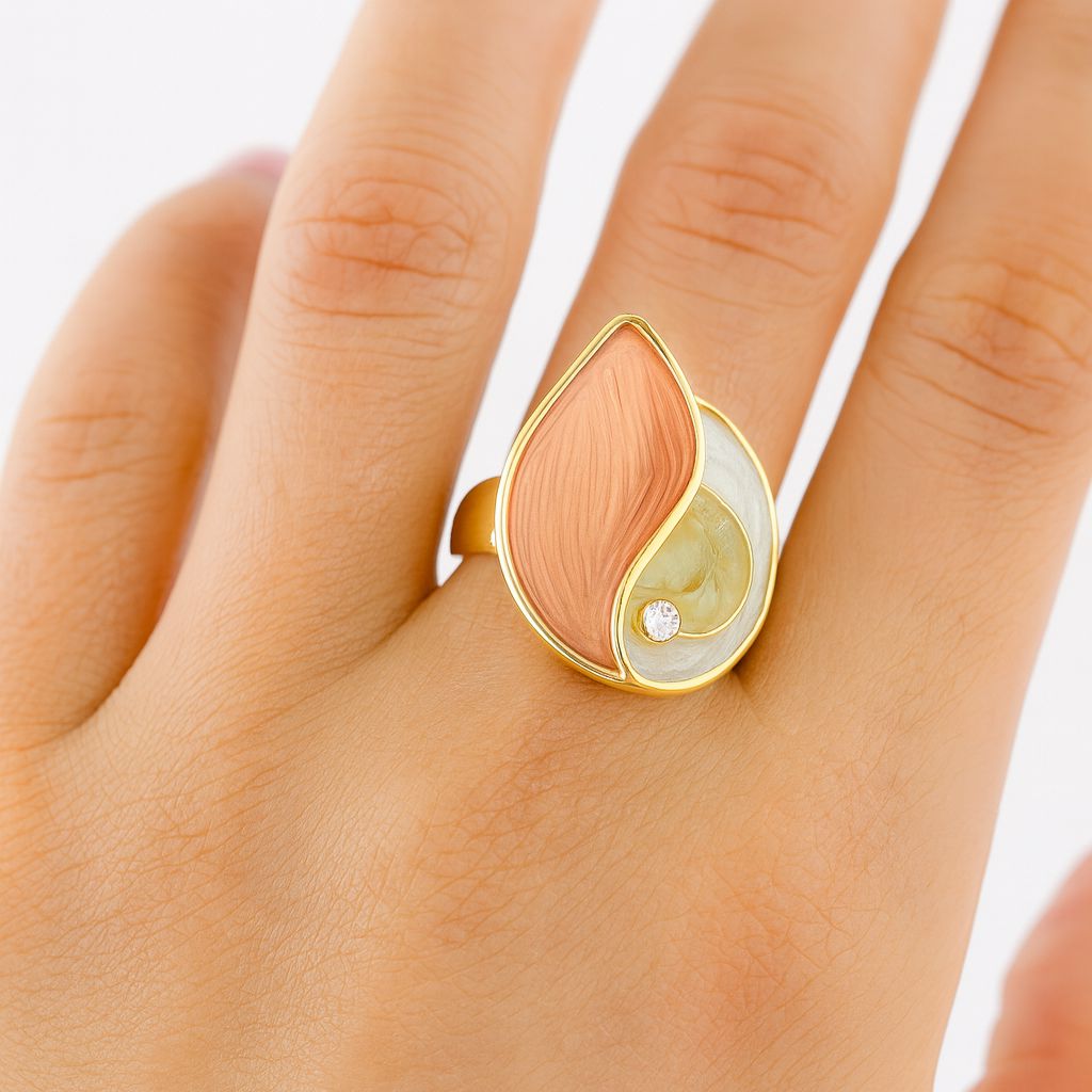 Hand-Painted Enamel Art Ring in KC Gold | Teardrop Statement Ring for Women | Adjustable Alloy Fashion Jewelry