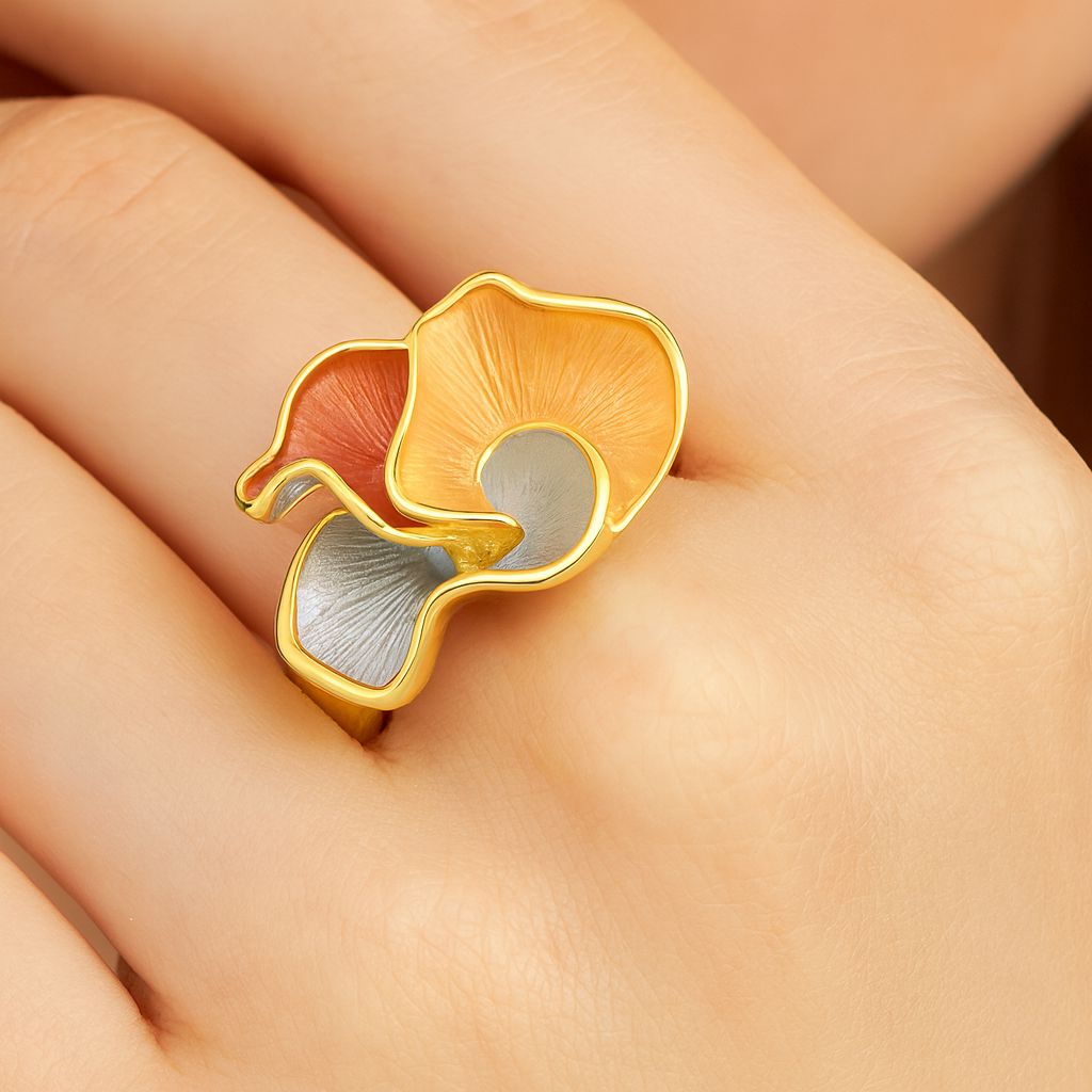 Adjustable artistic floral ring with KC gold plating