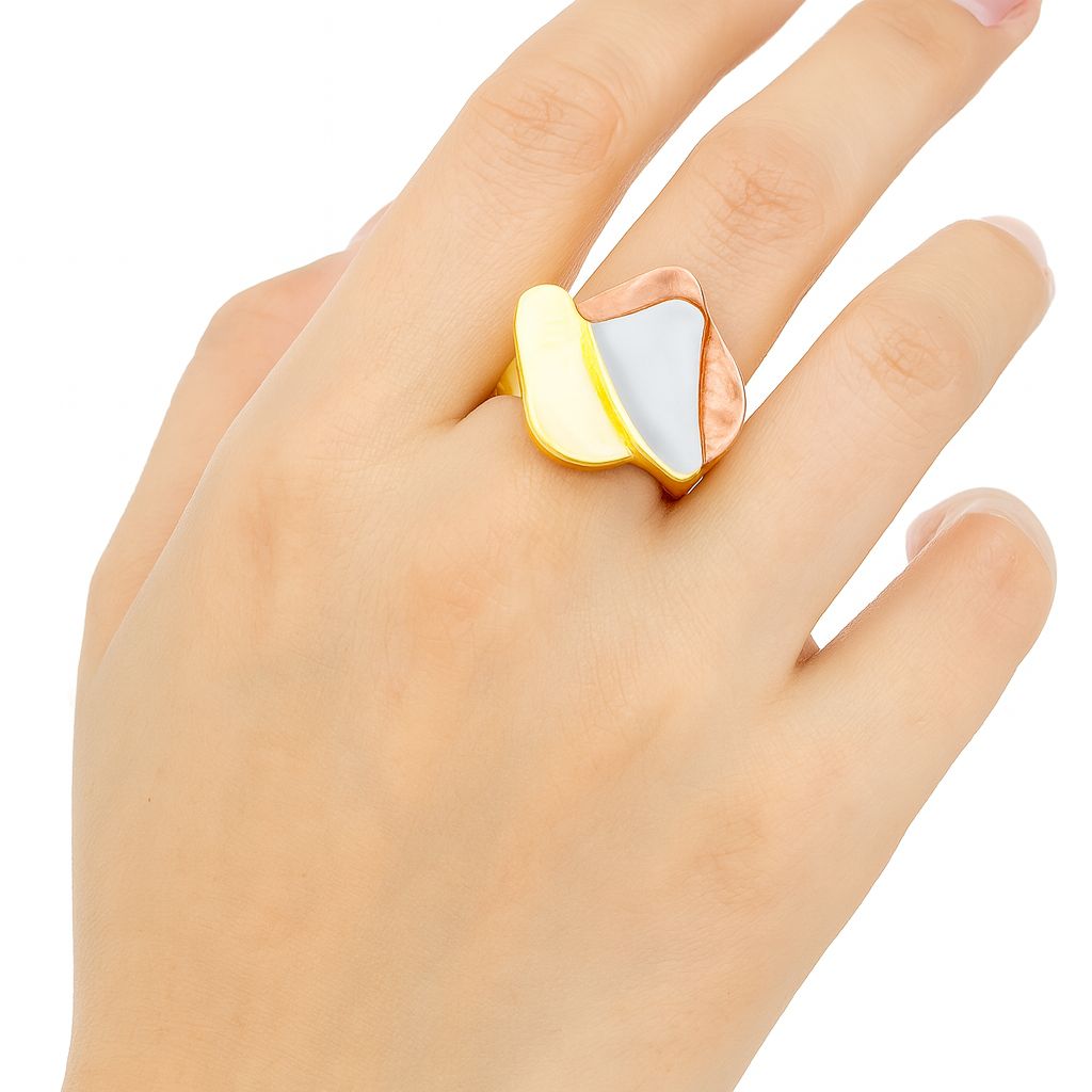 Adjustable KC gold plated enamel ring worn on hand model