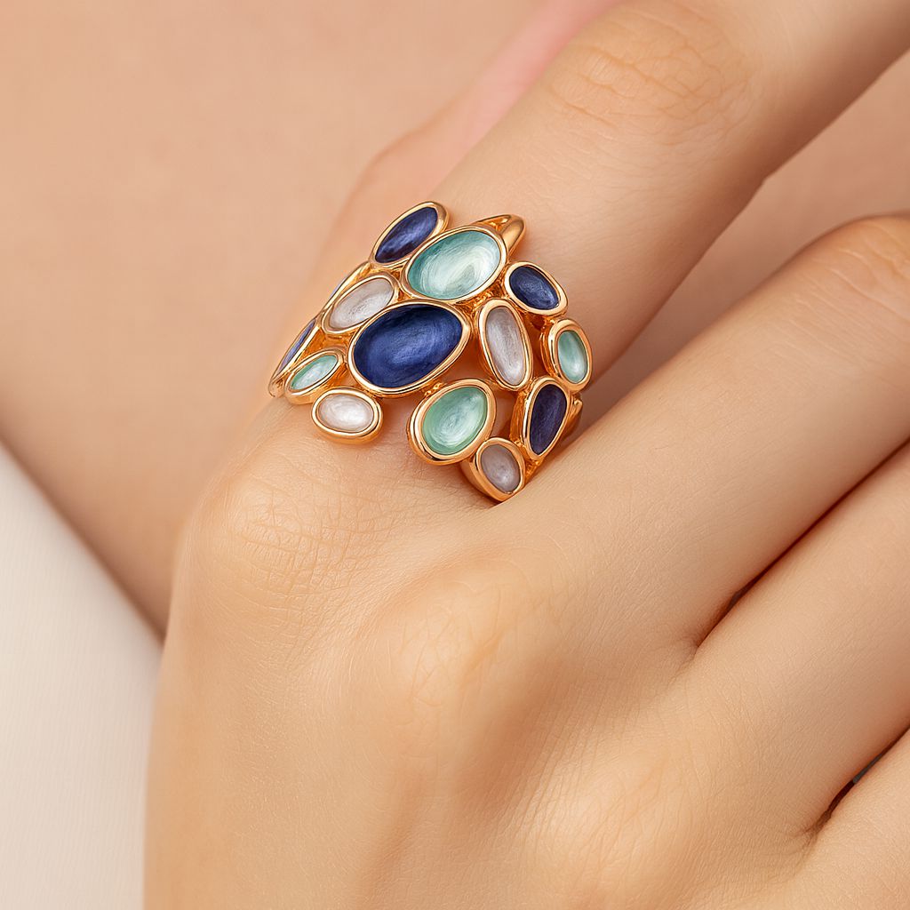 Artistic adjustable enamel ring in KC gold finish