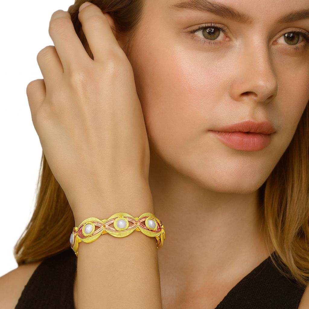 KC Gold Plated Hand-Painted Enamel Bangle Bracelet for Women | Colorful Alloy Jewelry