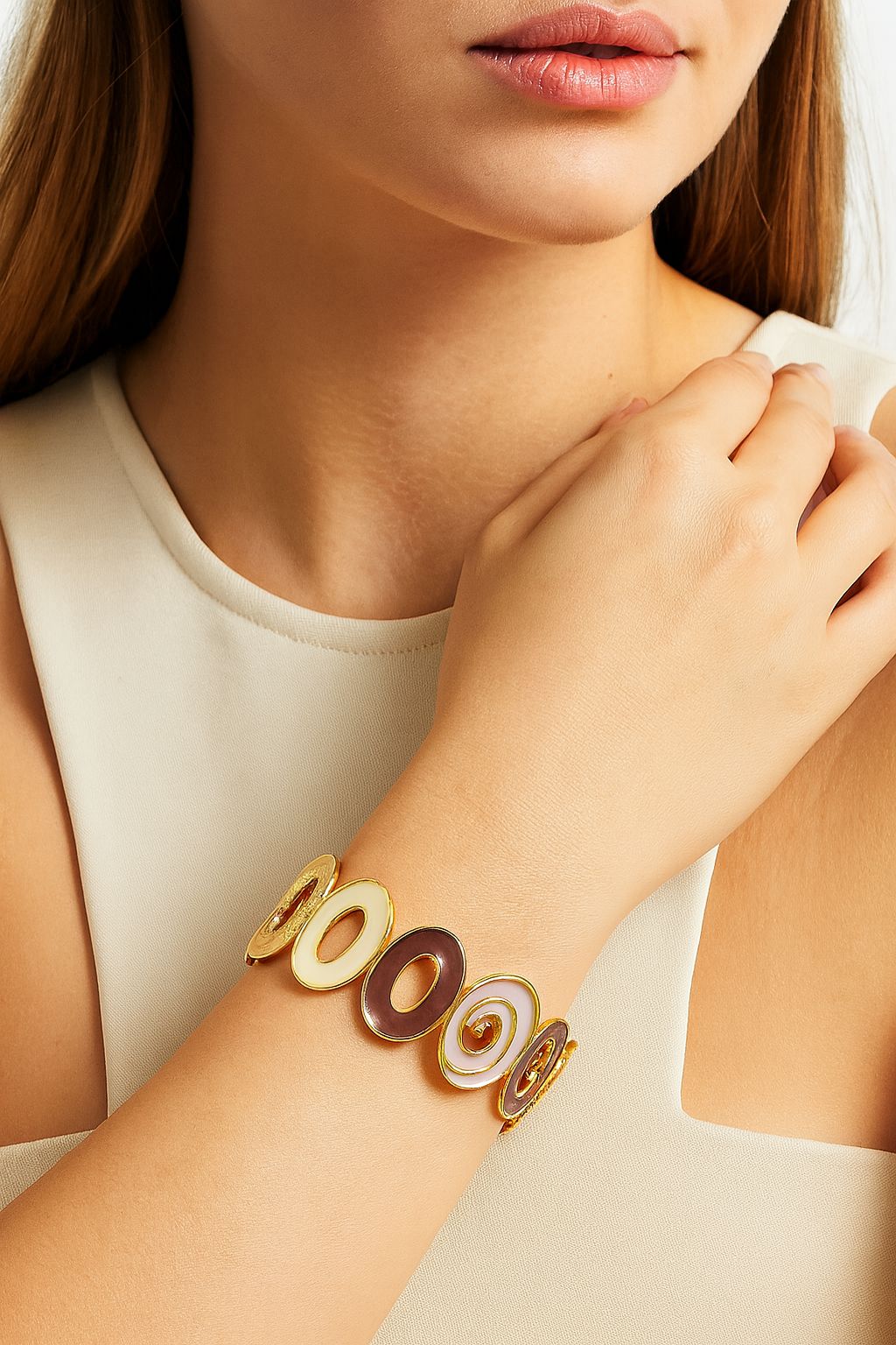 Stylish enamel cuff bracelet in neutral tones