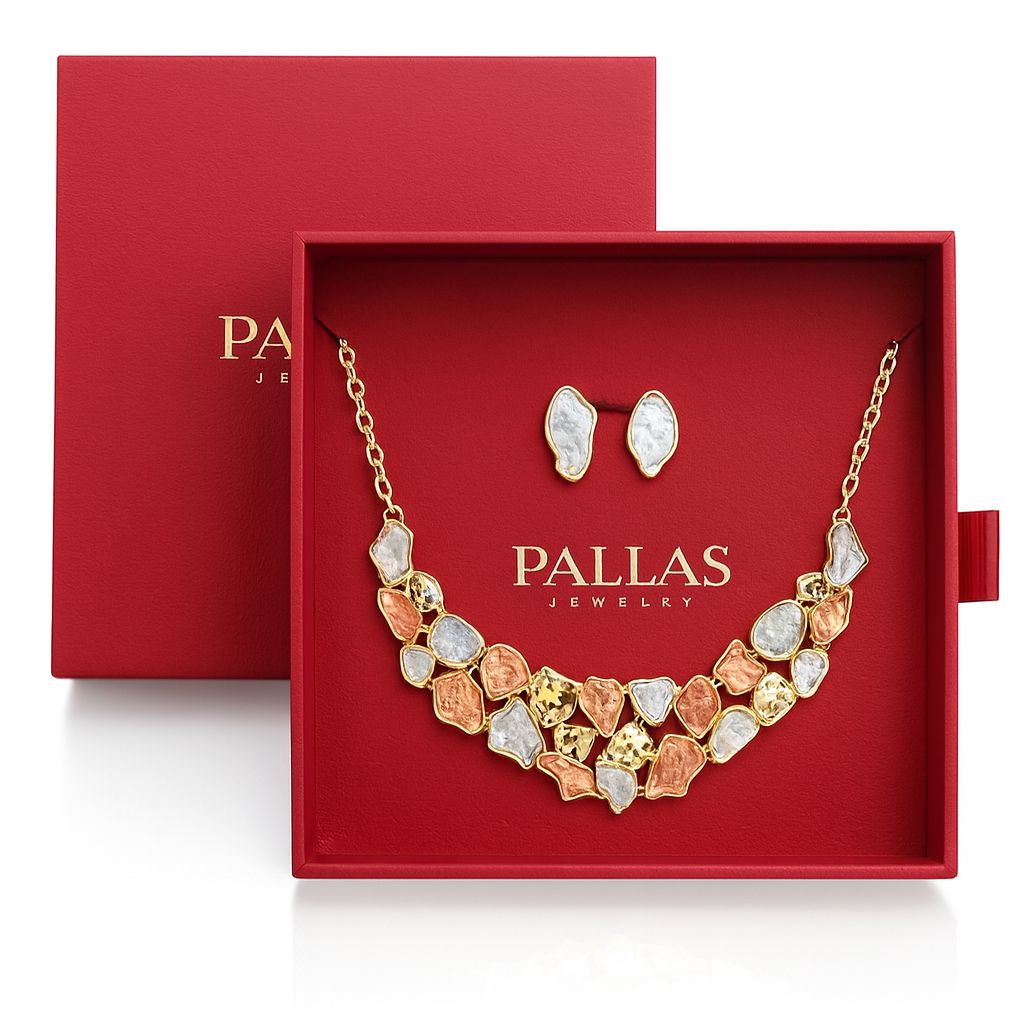 PALLAS jewelry gift box with artistic gold plated necklace