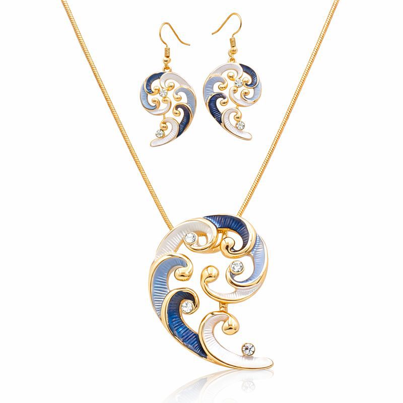 Artistic enamel necklace and earrings set with KC gold plated finish