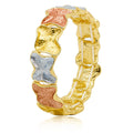 KC gold plated tri-color clover link bracelet with hand-painted textured metal design