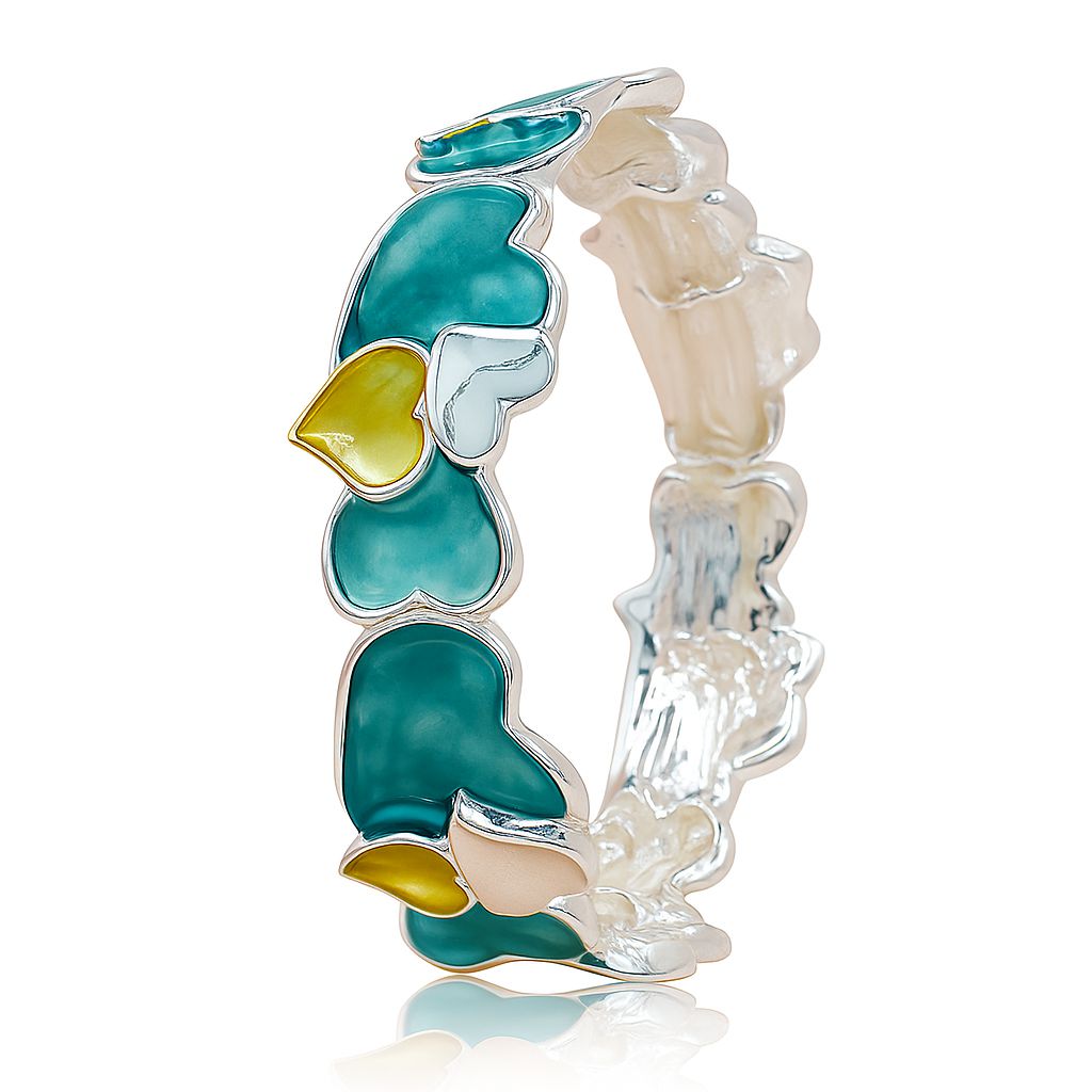 Artisan hand-painted enamel heart bracelet with KC gold plated alloy – front view