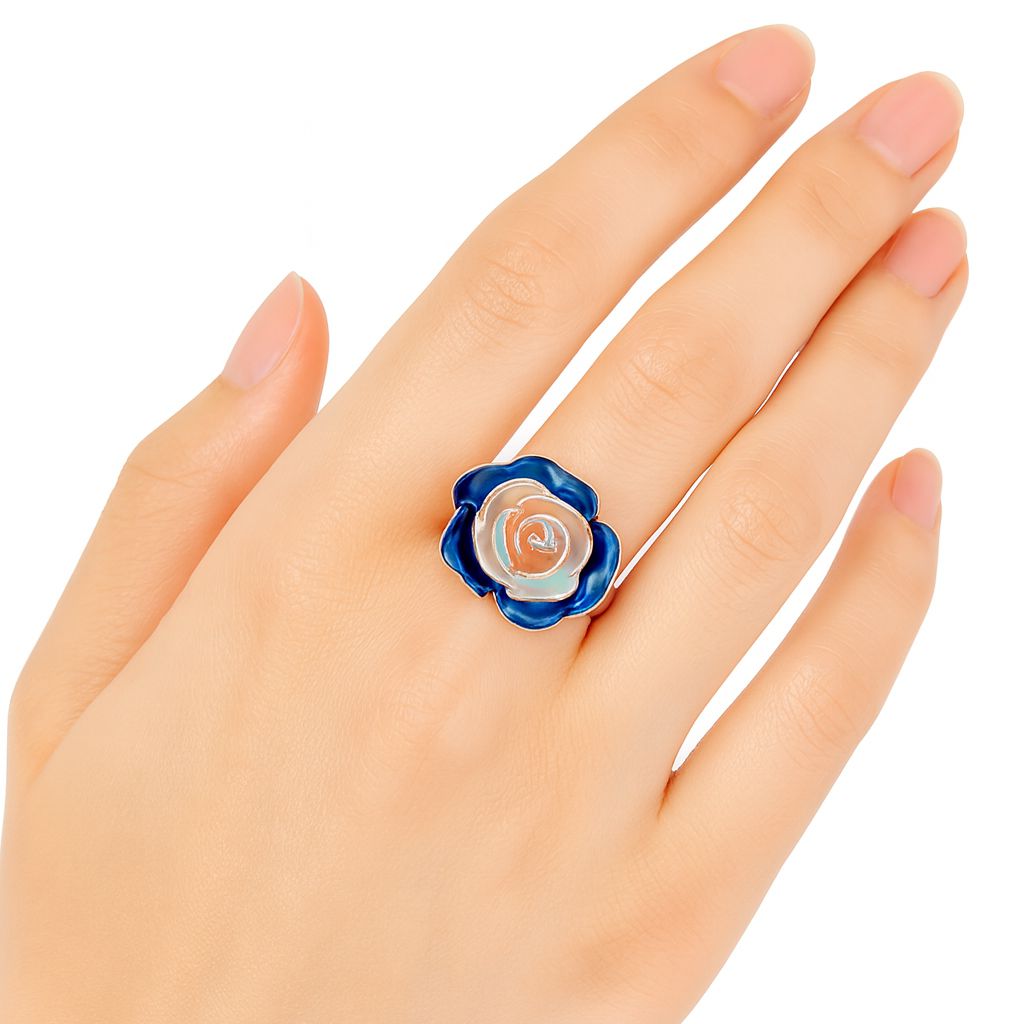 Modern KC gold enamel ring worn on hand for fashion styling