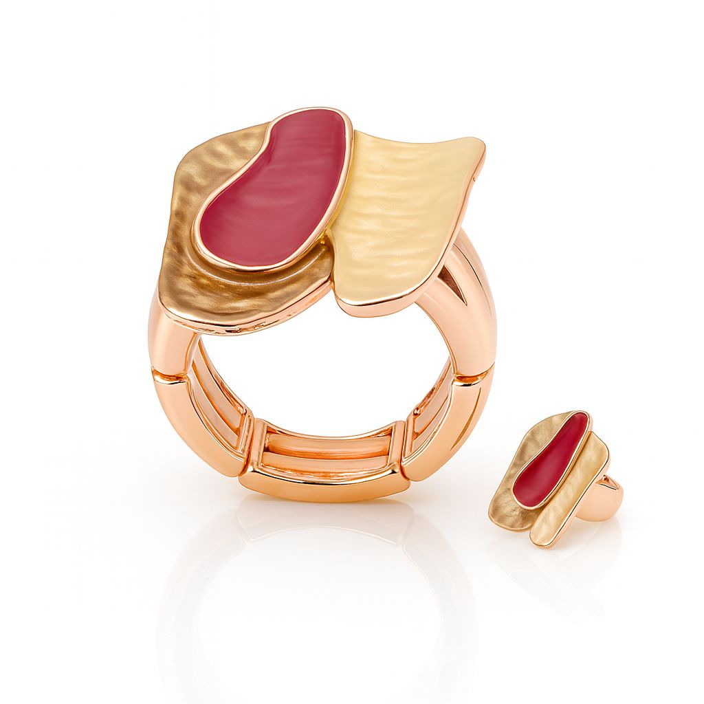 Artisan enamel statement ring with KC gold plating and hand-painted finish