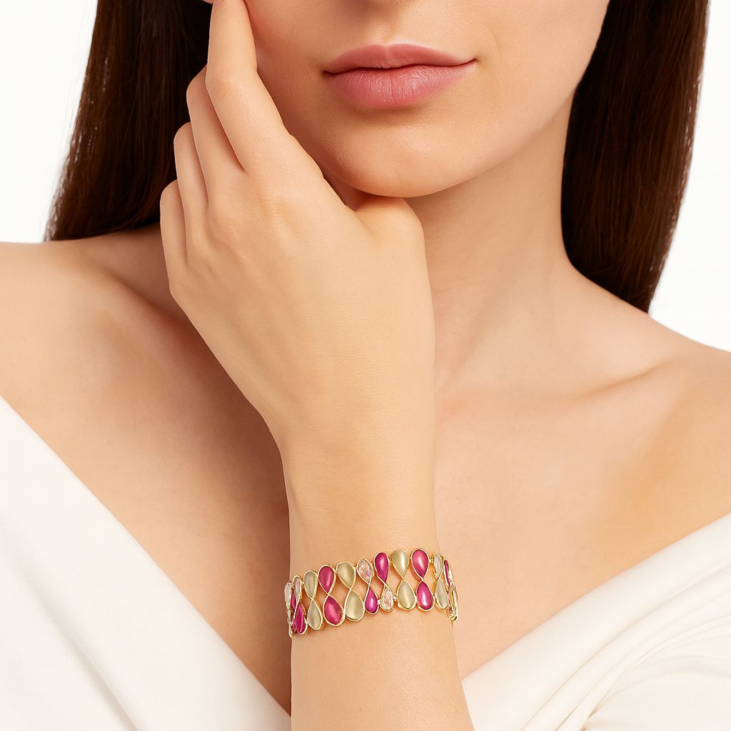 Colorful enamel fashion bangle in gold and rose tones