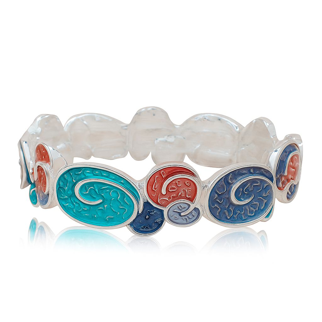 Hand-painted enamel bracelet showing multi-color spiral details