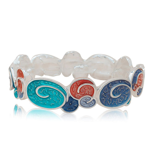 Hand-painted enamel bracelet showing multi-color spiral details